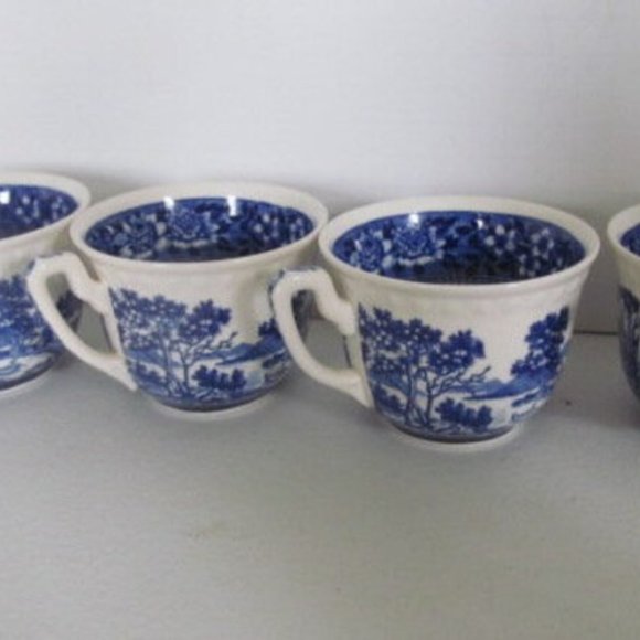 Villeroy & Boch Other - Set of 4 Blue Transferware Tea Cups set Villeroy & Boch Germany Saar Rusticana